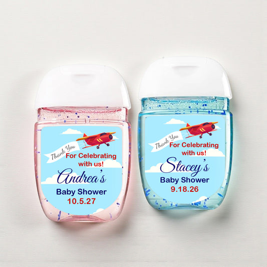 Airplane Birthday Baby Shower Personalized Loop Sanitizer Labels (Set of 20)