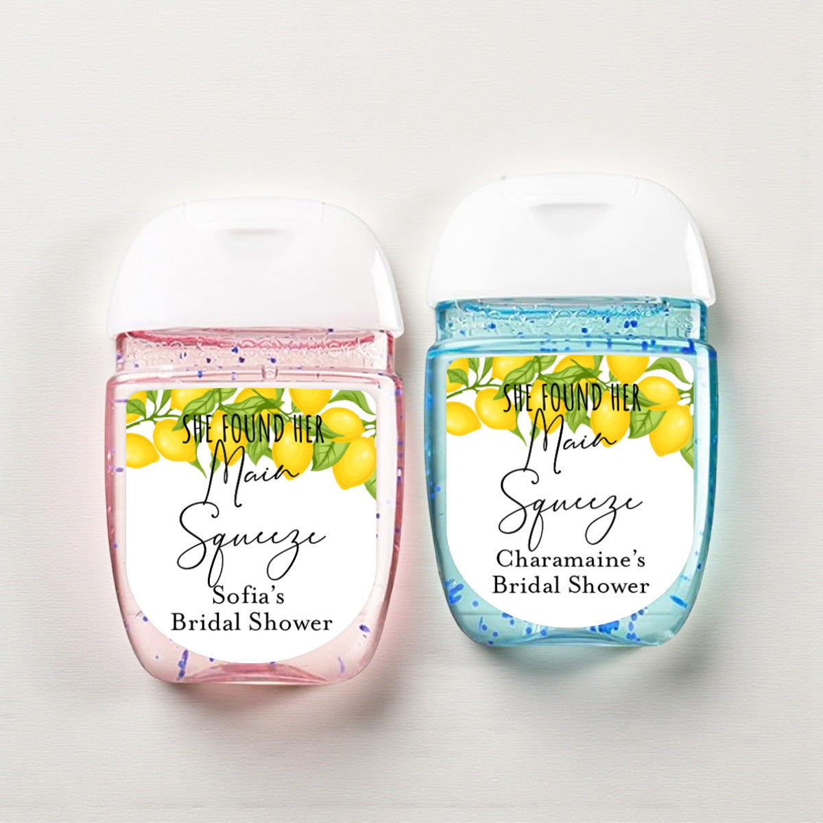 Mediterranean She Found Her Main Squeeze Personalized Loop Sanitizer Labels (Set of 20)
