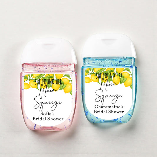 Mediterranean She Found Her Main Squeeze Personalized Loop Sanitizer Labels (Set of 20)