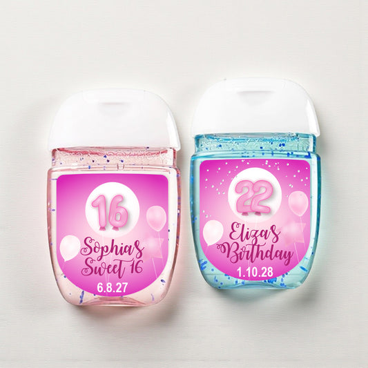 Pink Birthday Party Personalized Loop Sanitizer Labels (Set of 20)