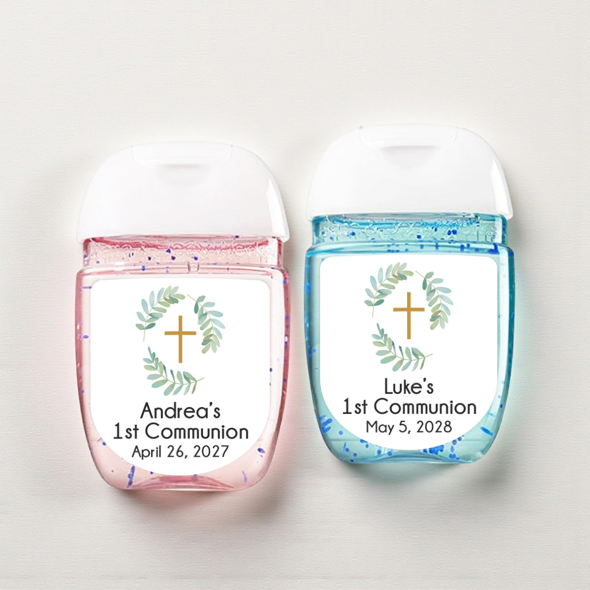 Botanical Greenery First Communion Personalized Loop Sanitizer Labels (Set of 20)