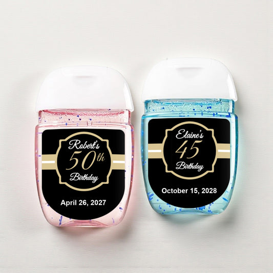Black & Gold Birthday Personalized Loop Sanitizer Labels (Set of 20)