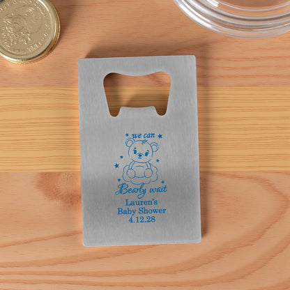 We Can Bearly Wait Personalized Silver Credit Card Bottle Opener (Set of 24)