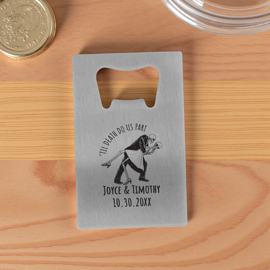 Til Death Do Us Part Personalized Silver Credit Card Bottle Opener (Set of 24)