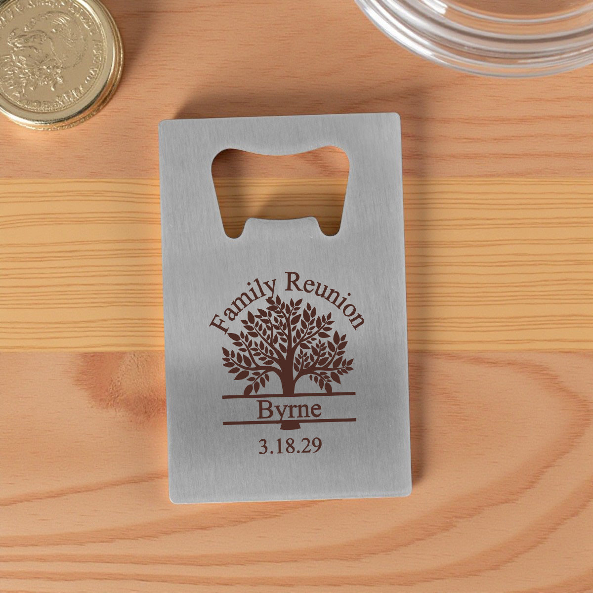 Family Reunion Personalized Silver Credit Card Bottle Opener (Set of 24)