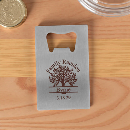 Family Reunion Personalized Silver Credit Card Bottle Opener (Set of 24)