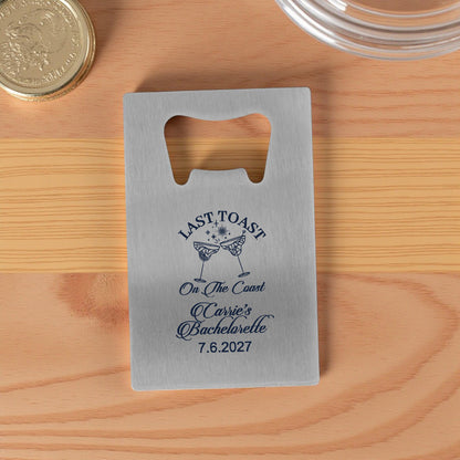 Last Toast On The Coast Personalized Silver Credit Card Bottle Opener (Set of 24)