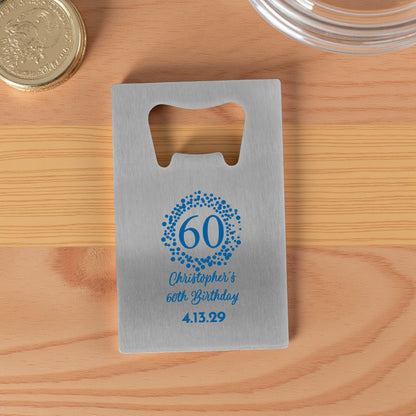 60th Birthday Personalized Silver Credit Card Bottle Opener (Set of 24)