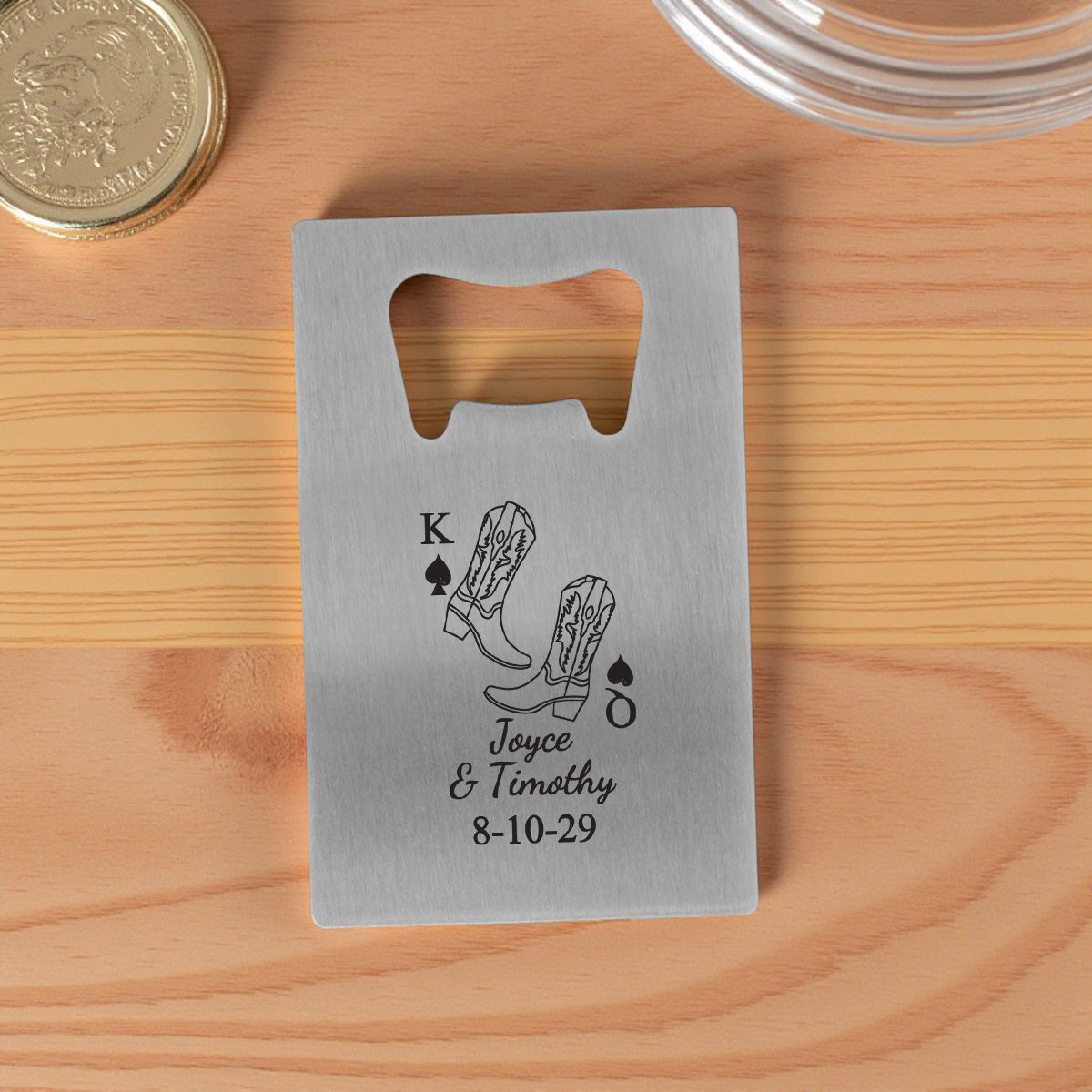 Western Cowboy Boots Personalized Silver Credit Card Bottle Opener (Set of 24)