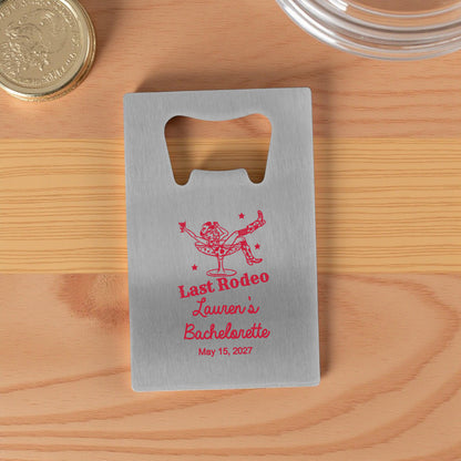 Last Rodeo Personalized Silver Credit Card Bottle Opener (Set of 24)