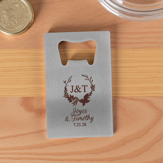 Fall Wreath Personalized Silver Credit Card Bottle Opener (Set of 24)