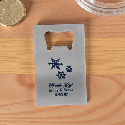 Snowflakes Personalized Silver Credit Card Bottle Opener (Set of 24)