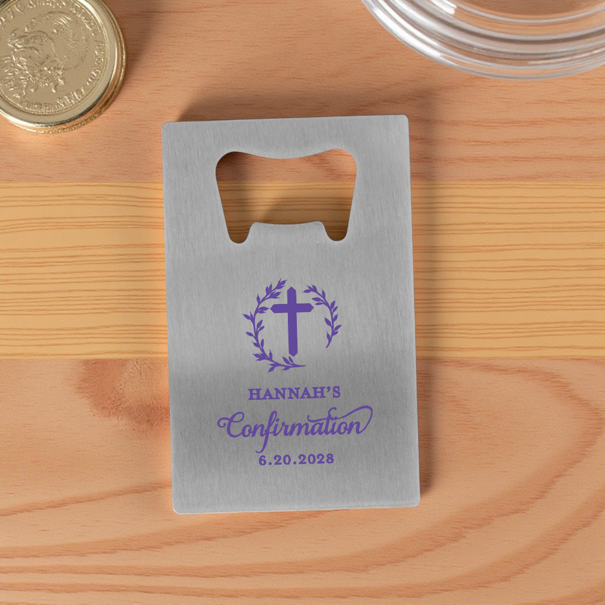 Confirmation Personalized Silver Credit Card Bottle Opener (Set of 24)