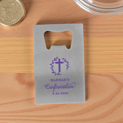 Confirmation Personalized Silver Credit Card Bottle Opener (Set of 24)