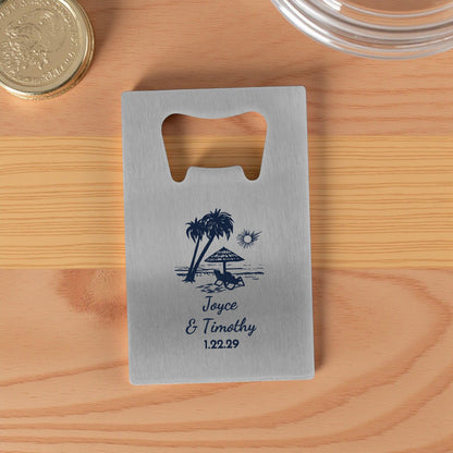 Summer Beach Personalized Silver Credit Card Bottle Opener (Set of 24)