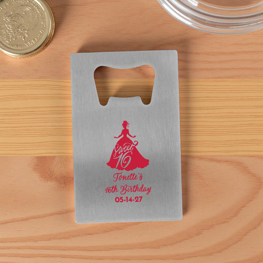 Sweet 16 Personalized Silver Credit Card Bottle Opener (Set of 24)