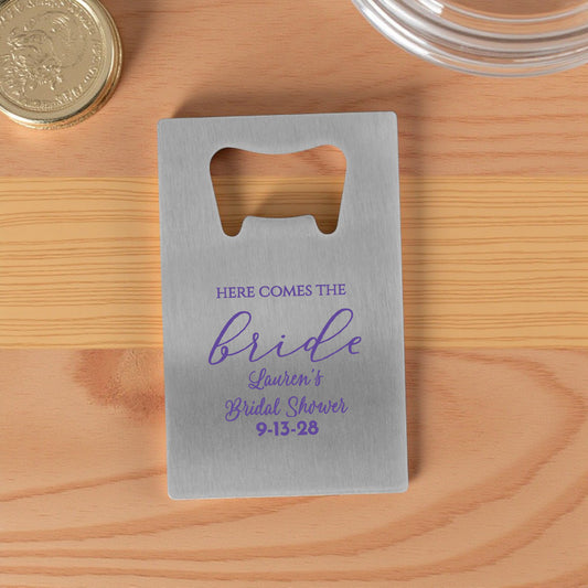 Bridal Shower Personalized Silver Credit Card Bottle Opener (Set of 24)