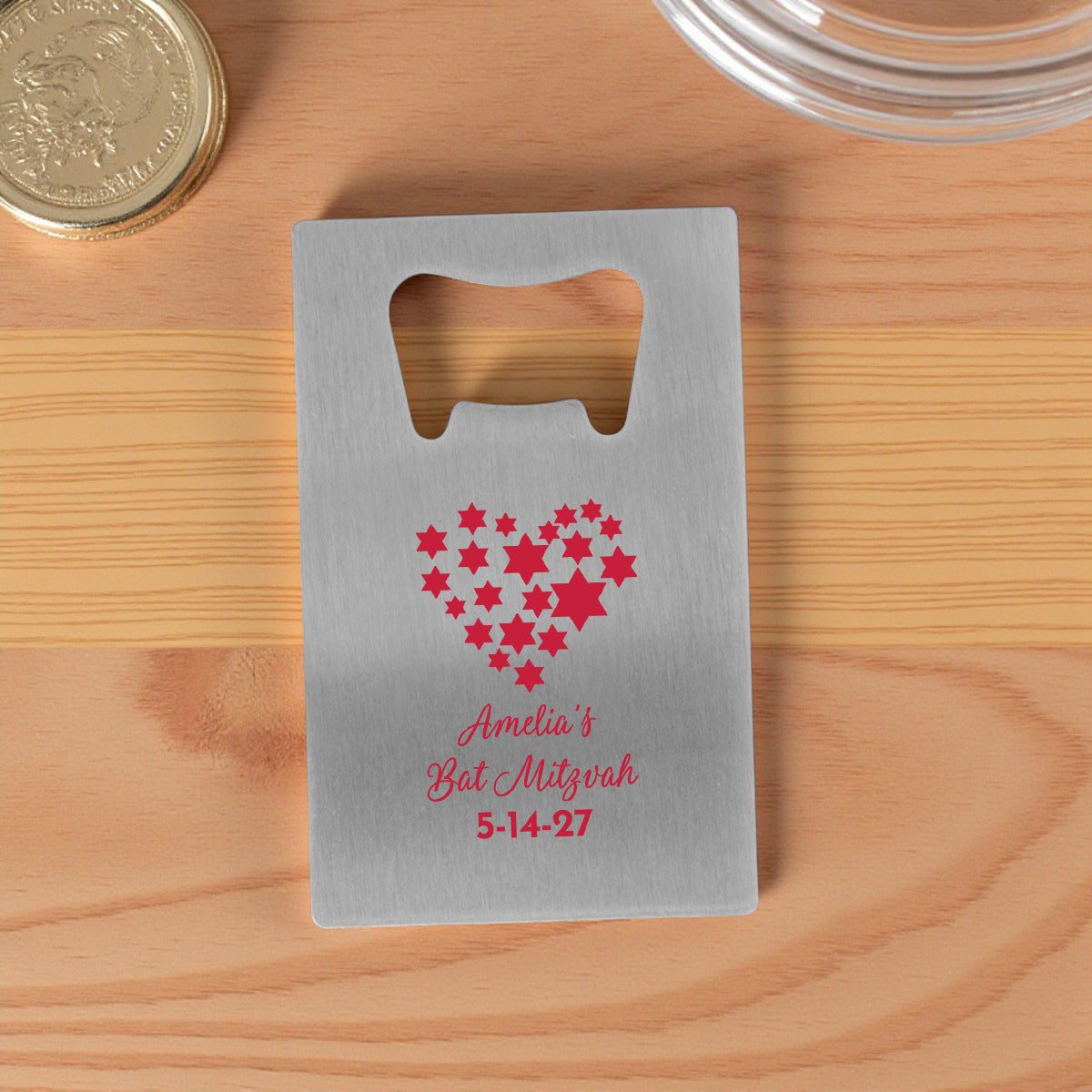 Bar/Bat Mitzvah Personalized Silver Credit Card Bottle Opener (Set of 24)
