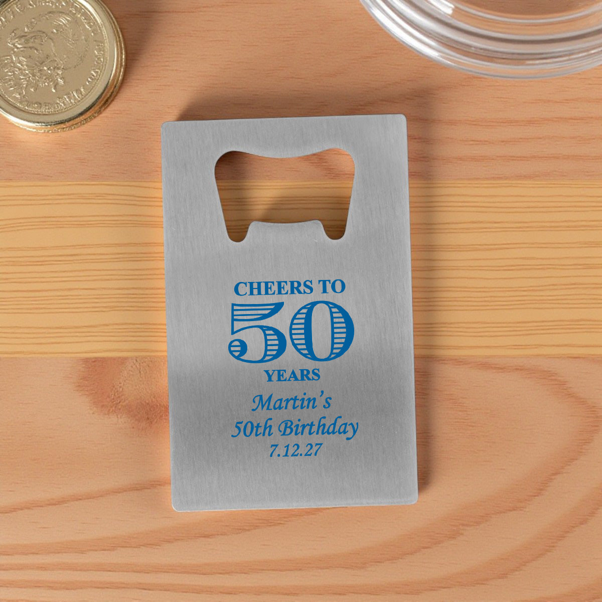 Cheers to Years Personalized Silver Credit Card Bottle Opener (Set of 24)