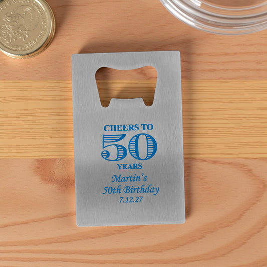 Cheers to Years Personalized Silver Credit Card Bottle Opener (Set of 24)