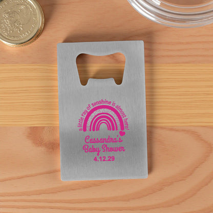 A Little Ray Of Sunshine Personalized Silver Credit Card Bottle Opener (Set of 24)