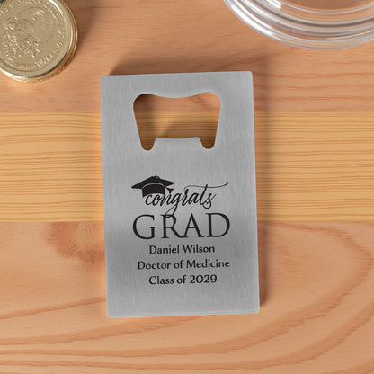 Congrats Grad Personalized Silver Credit Card Bottle Opener (Set of 24)