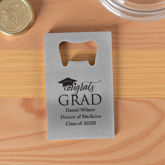 Congrats Grad Personalized Silver Credit Card Bottle Opener (Set of 24)