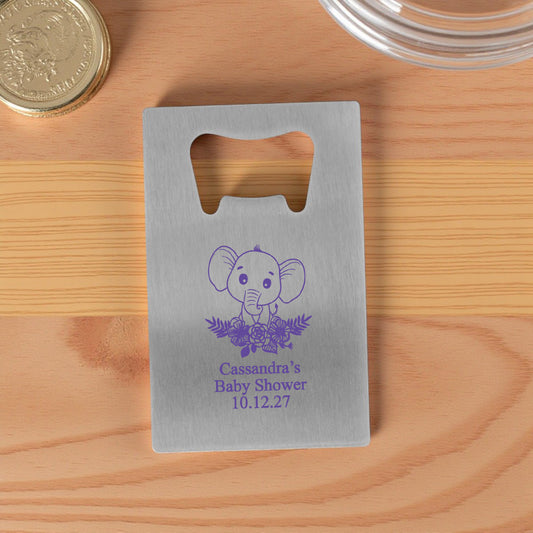 Baby Elephant Personalized Silver Credit Card Bottle Opener (Set of 24)