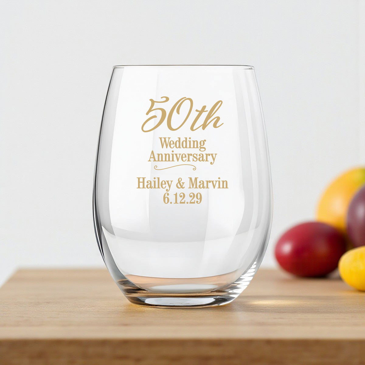50th Anniversary Personalized 9 oz. Stemless Wine Glass (Set of 24)