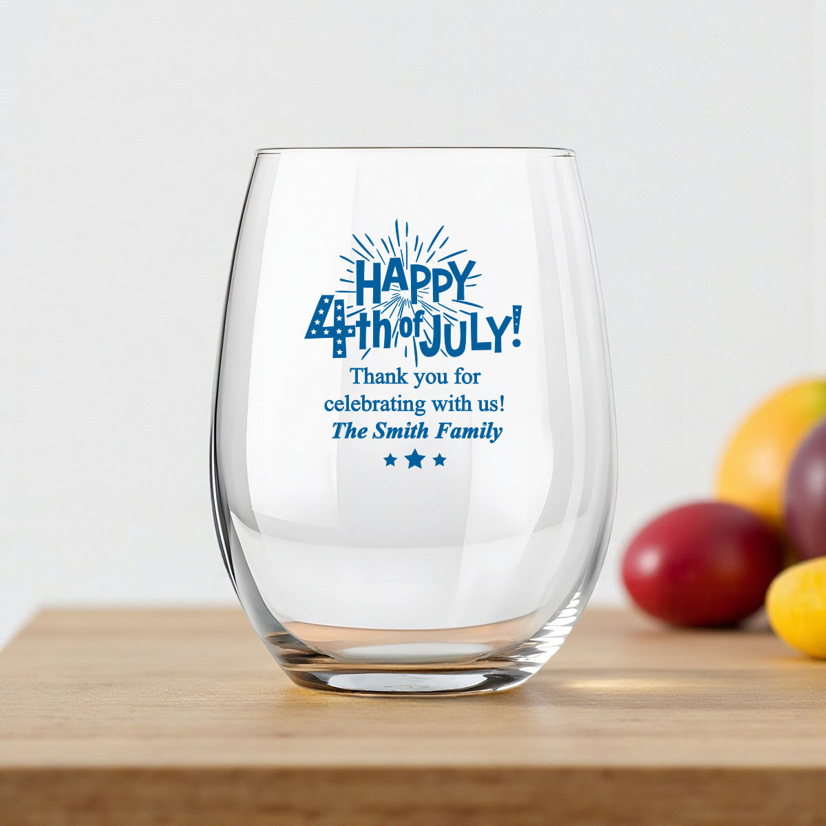 Fourth of July Personalized 9 oz. Stemless Wine Glass (Set of 24)