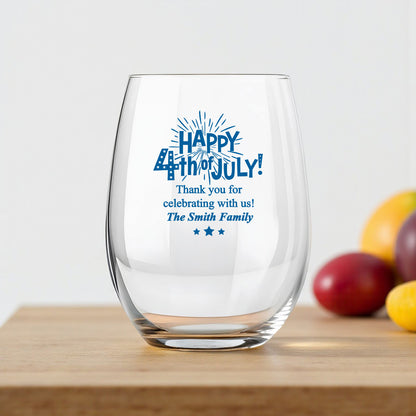 Fourth of July Personalized 9 oz. Stemless Wine Glass (Set of 24)