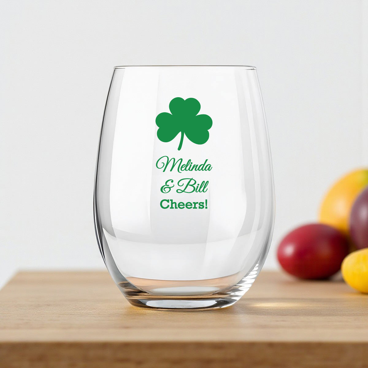 Irish Shamrock Personalized 9 oz. Stemless Wine Glass (Set of 24)