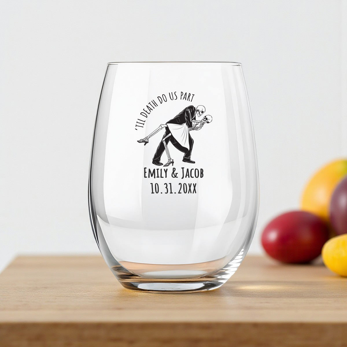 Til Death Do Us Part Personalized 9 oz. Stemless Wine Glass (Set of 24)
