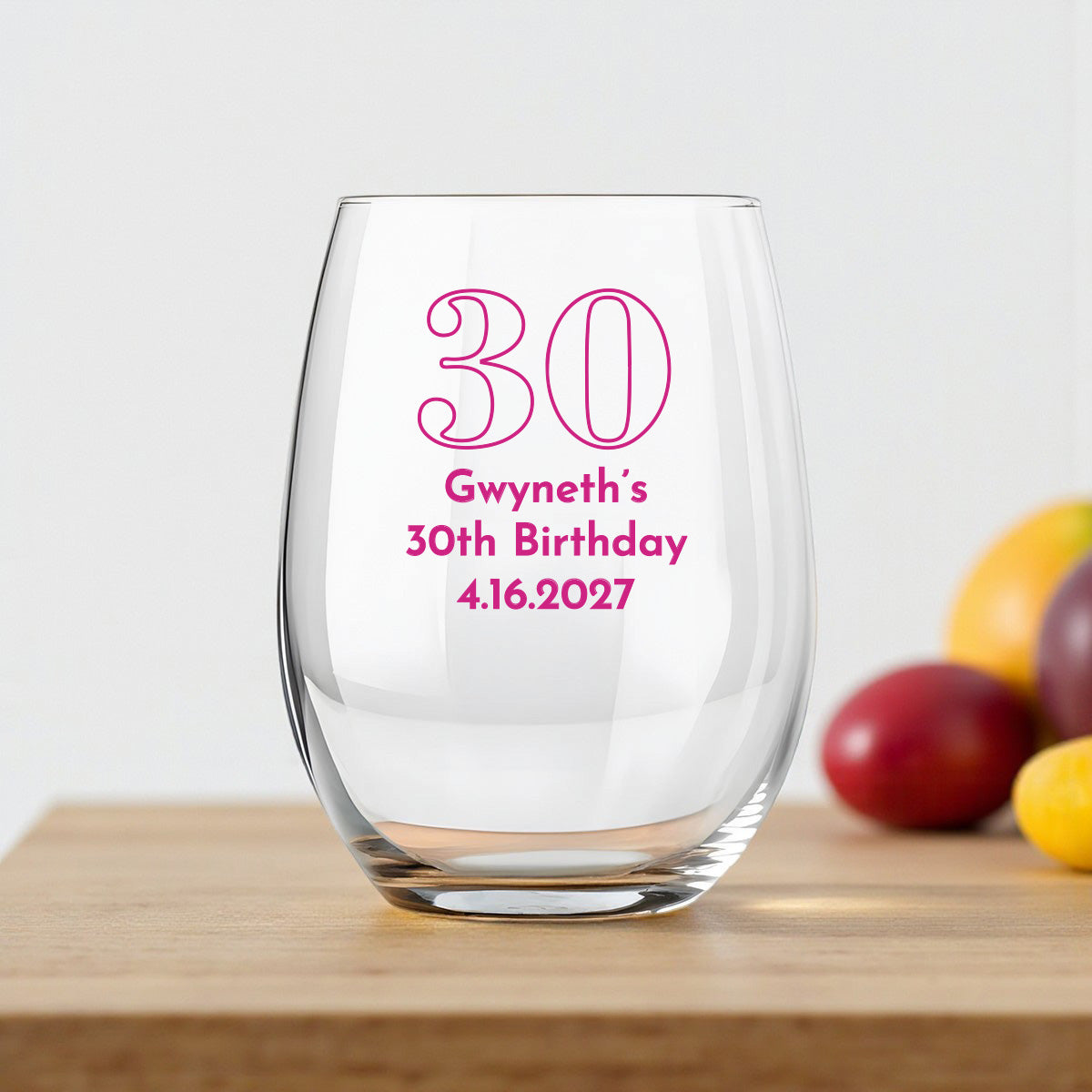 30th Birthday Personalized 9 oz. Stemless Wine Glass (Set of 24)