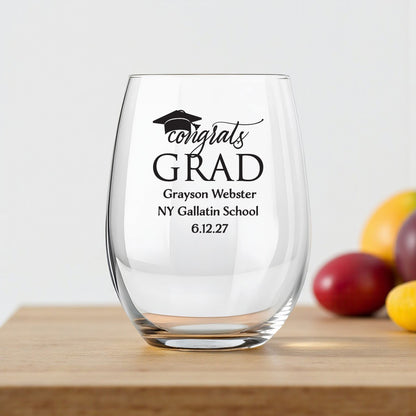 Congrats Grad Personalized 9 oz. Stemless Wine Glass (Set of 24)