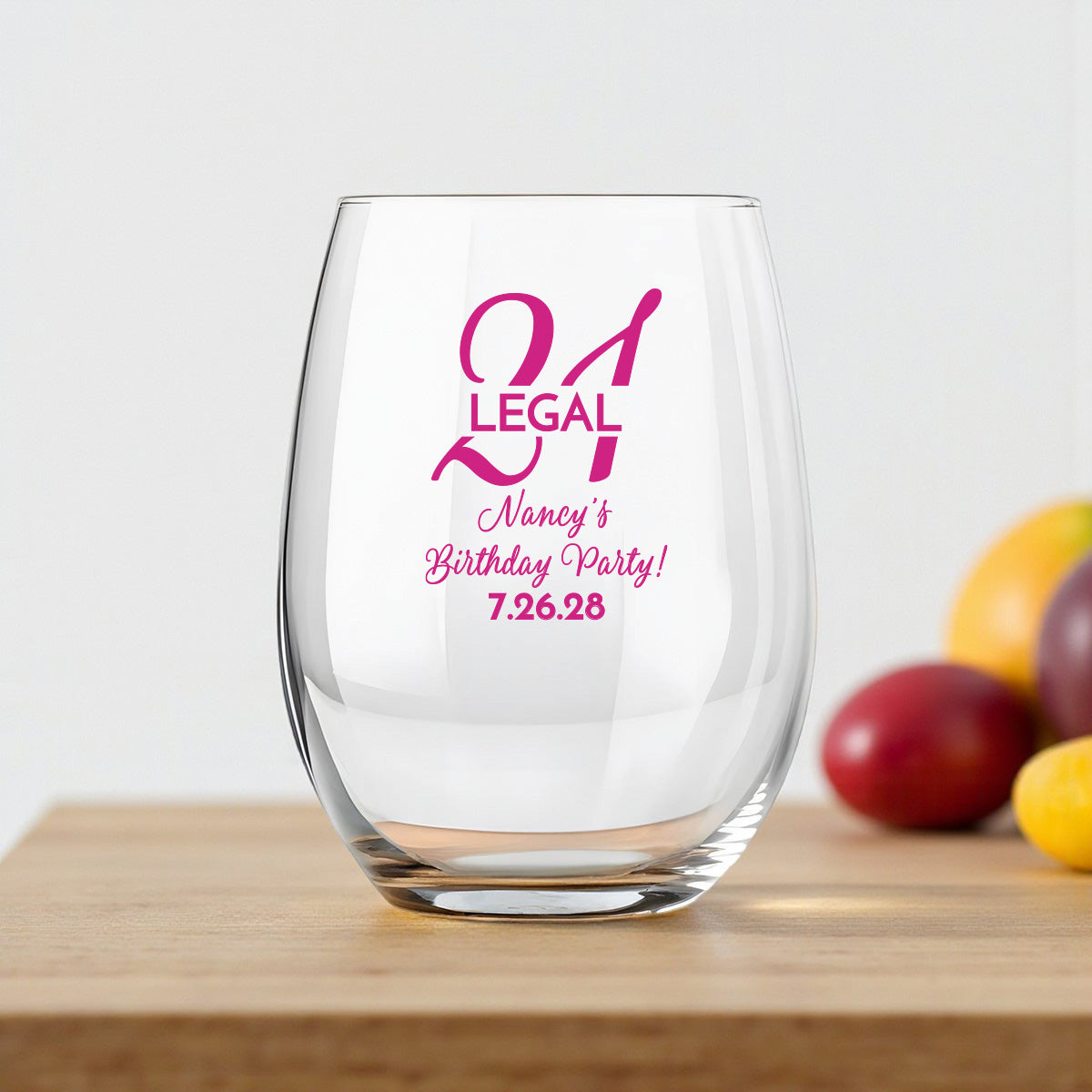 21st Birthday Personalized 9 oz. Stemless Wine Glass (Set of 24)