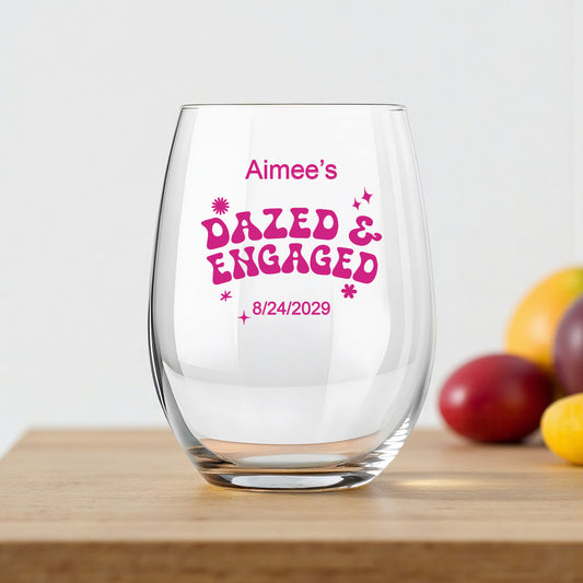 Dazed And Engaged Personalized 9 oz. Stemless Wine Glass (Set of 24)