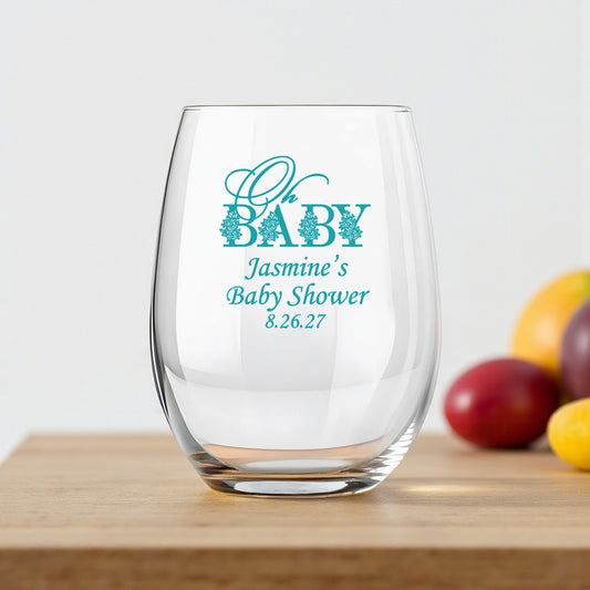 Oh Baby Personalized 9 oz. Stemless Wine Glass (Set of 24)