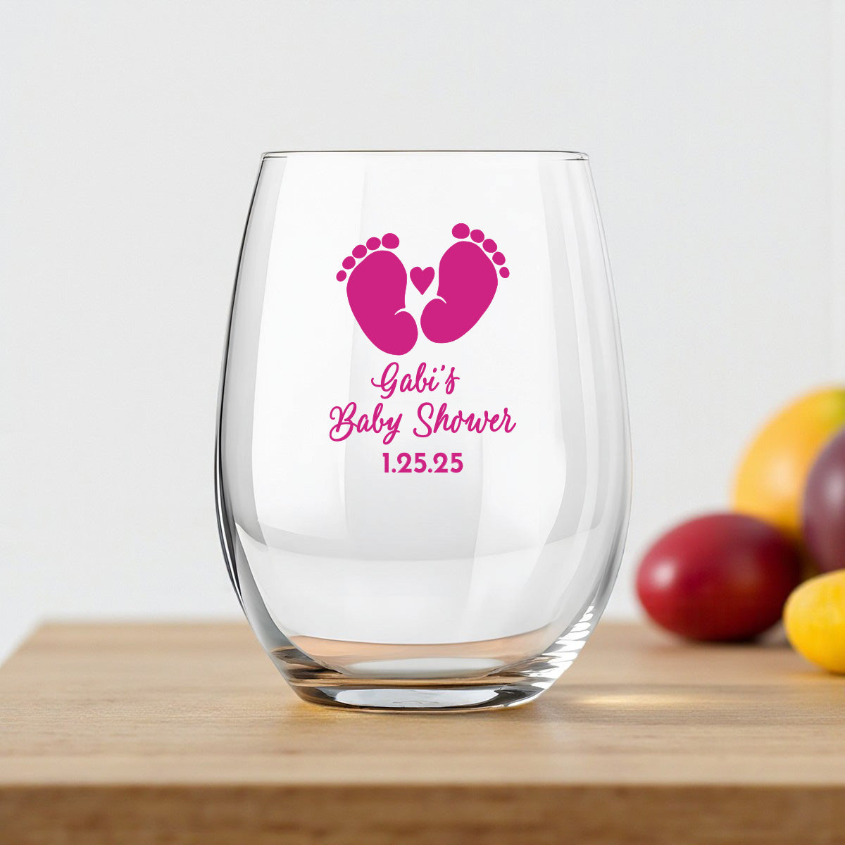 Baby Shower Personalized 9 oz. Stemless Wine Glass (Set of 24)