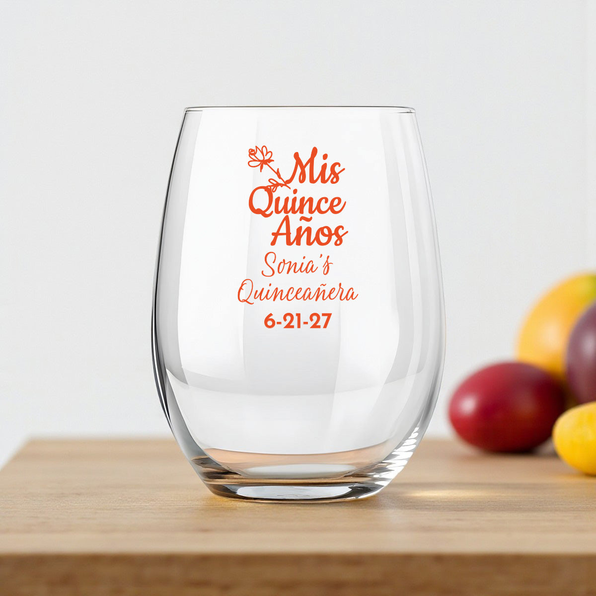 Quinceañera Personalized 9 oz. Stemless Wine Glass (Set of 24)