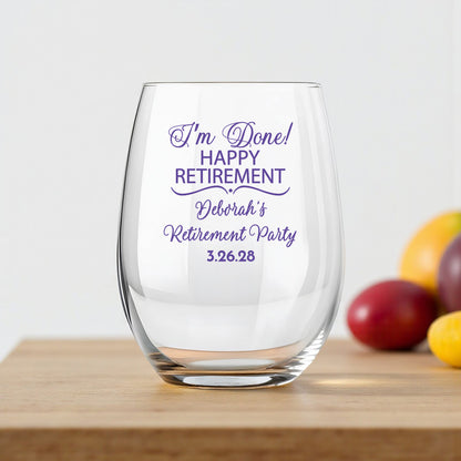 Retirement Personalized 9 oz. Stemless Wine Glass (Set of 24)