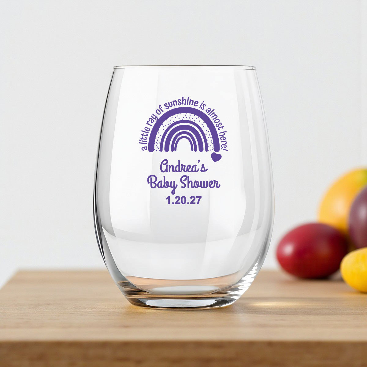 A Little Ray Of Sunshine Personalized 9 oz. Stemless Wine Glass (Set of 24)