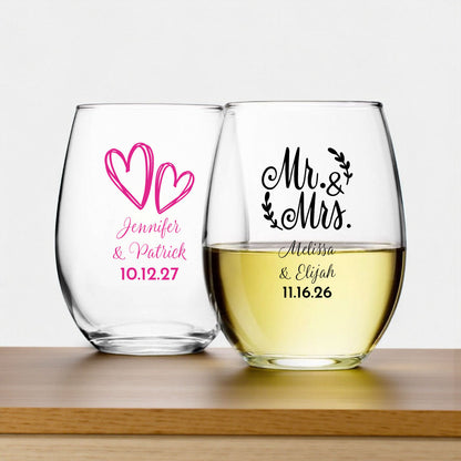 Wedding Personalized 9 oz. Stemless Wine Glass (Set of 24)