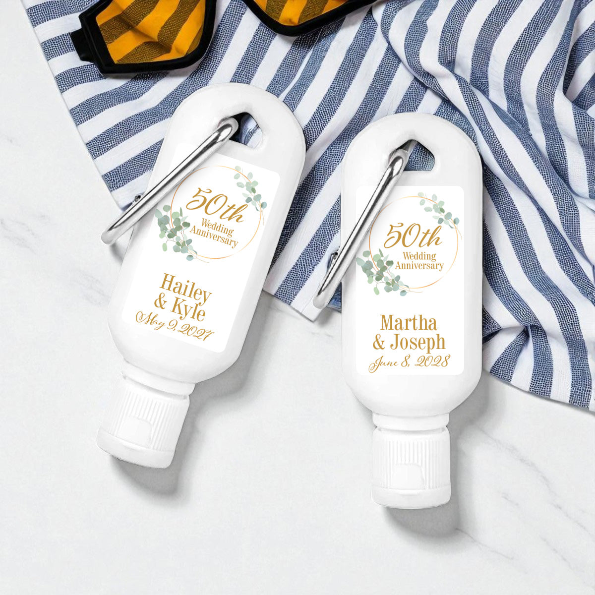 50th Anniversary Personalized Sunscreen with Carabiner (Set of 12)