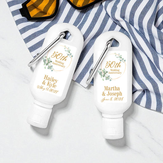 50th Anniversary Personalized Sunscreen with Carabiner (Set of 12)