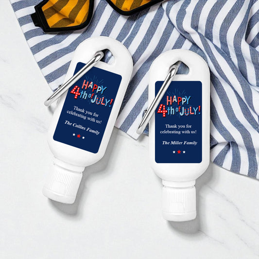 Fourth Of July Personalized Sunscreen with Carabiner (Set of 12)