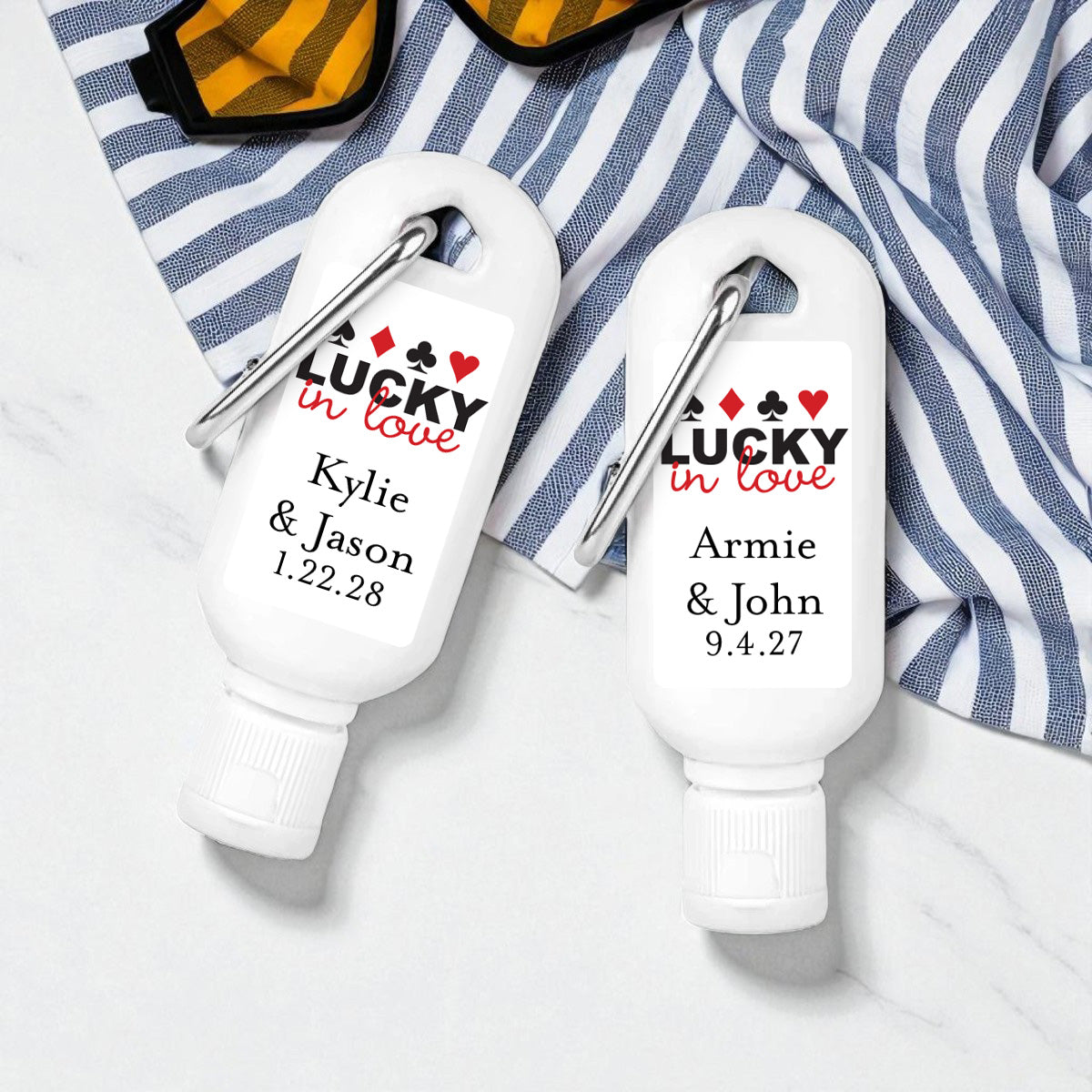 Lucky In Love Vegas Personalized Sunscreen with Carabiner (Set of 12)