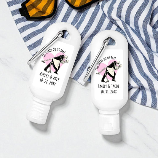Til Death Do Us Part Personalized Sunscreen with Carabiner (Set of 12)