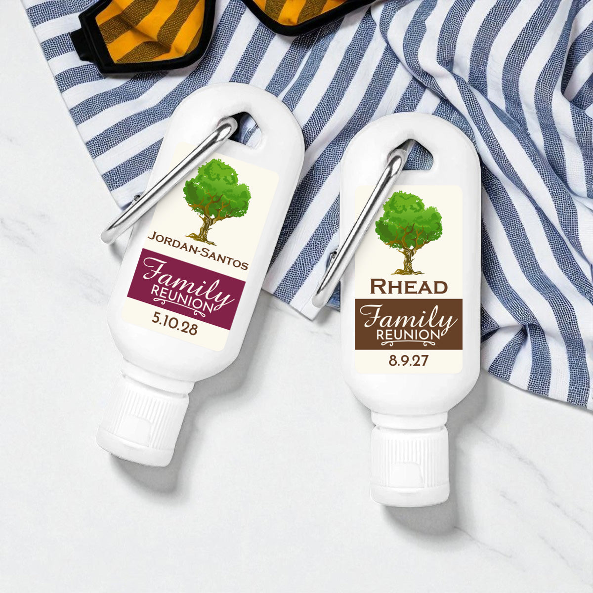 Family Reunion Tree Personalized Sunscreen with Carabiner (Set of 12)