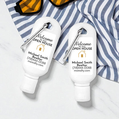 Welcome To Our Open House Personalized Sunscreen with Carabiner (Set of 12)